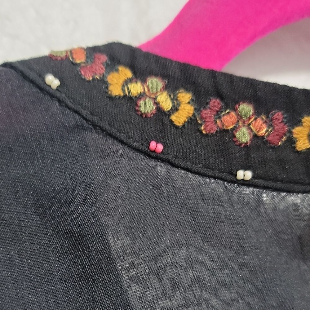 Soft Surroundings Embroidered Multicolor Blouse Black Red Size L Boho - Picture 11 of 11